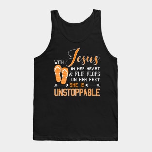 WITH JESUS IN HER HEART & FLIP FLOPS ON FEET She Is Tank Top